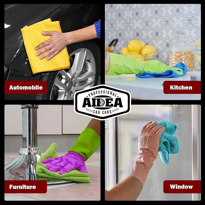 AIDEA Microfiber Cleaning Cloth, 50PK, Microfiber Towels for Cars, Premium Wash Cloths, Dusting Cloth Cleaning Rags, Absorbent Towels for SUVs, House, Kitchen, Window, Cleaning Supplies12×12" - Image 5
