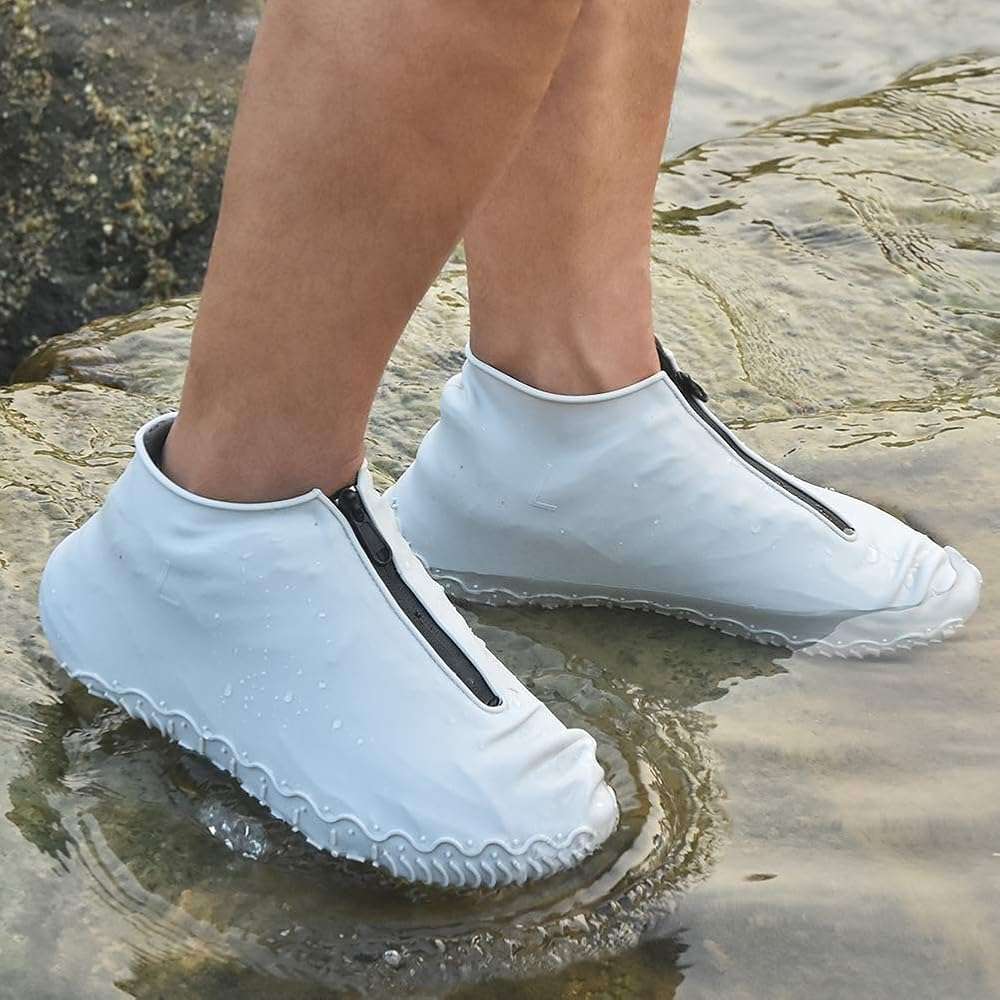 Shiwely Waterproof Shoe Covers, Silicone Reusable Shoe Cover Non-slip Durable Zipper Elastic Rain Cover Protection for Men Women (L (Women 7.5-10.5, Men 6.5-9), Grey) - Image 2