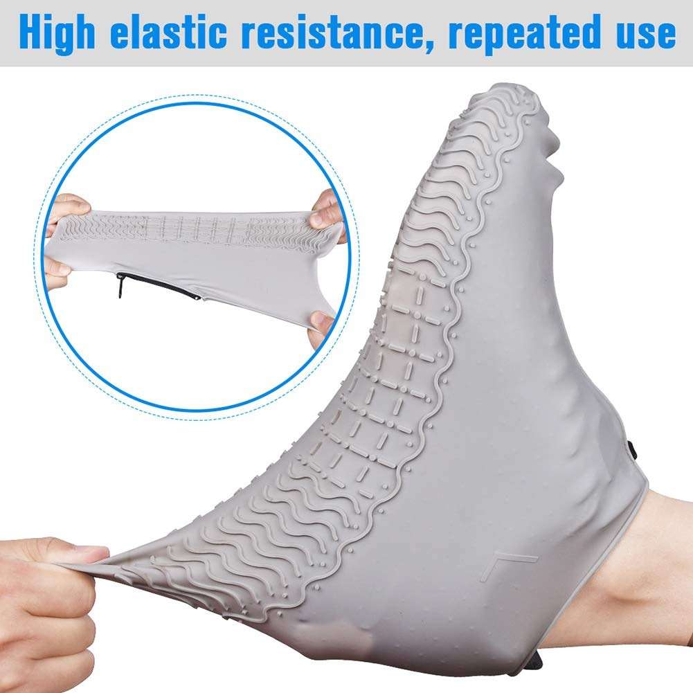 Shiwely Waterproof Shoe Covers, Silicone Reusable Shoe Cover Non-slip Durable Zipper Elastic Rain Cover Protection for Men Women (L (Women 7.5-10.5, Men 6.5-9), Grey) - Image 4