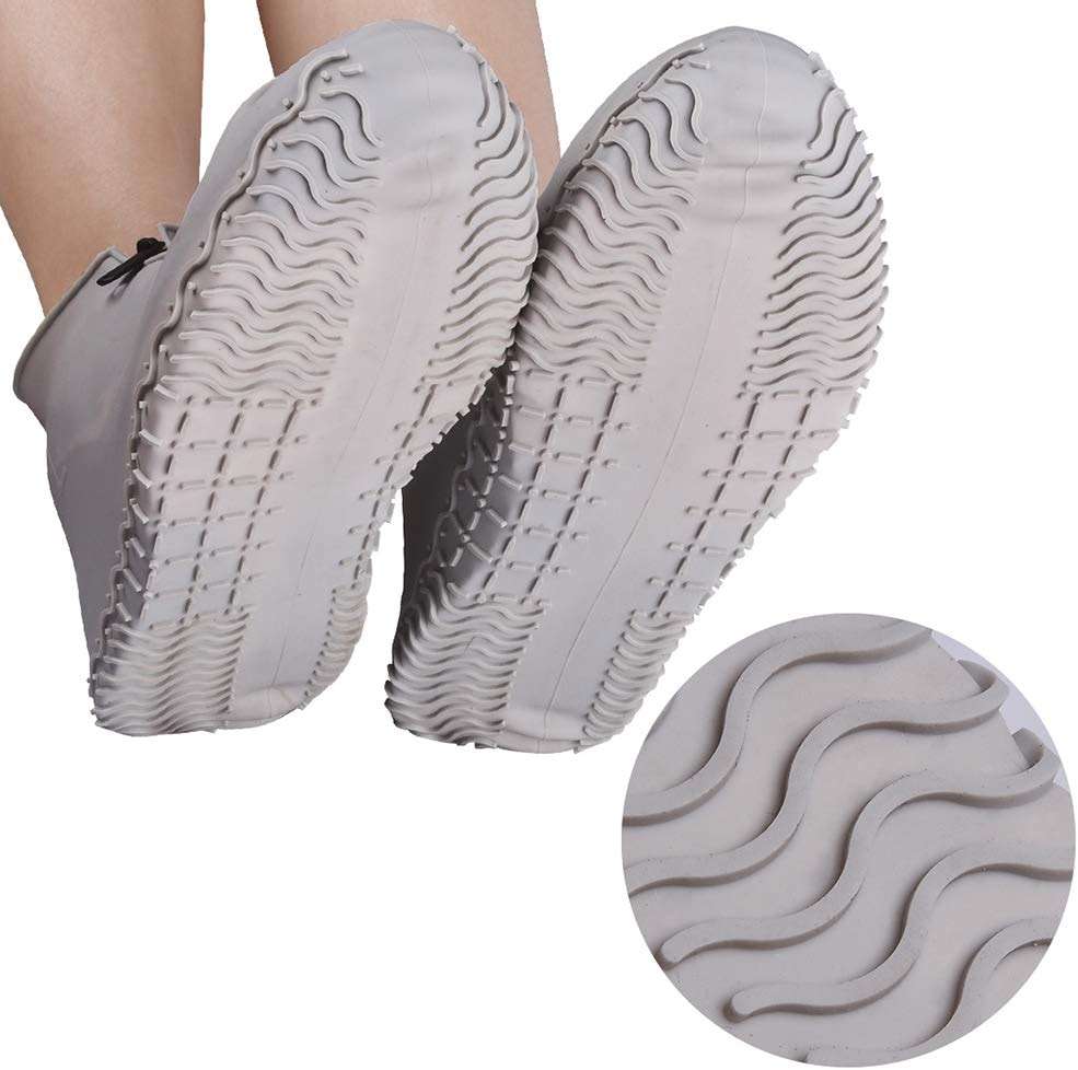 Shiwely Waterproof Shoe Covers, Silicone Reusable Shoe Cover Non-slip Durable Zipper Elastic Rain Cover Protection for Men Women (L (Women 7.5-10.5, Men 6.5-9), Grey) - Image 5