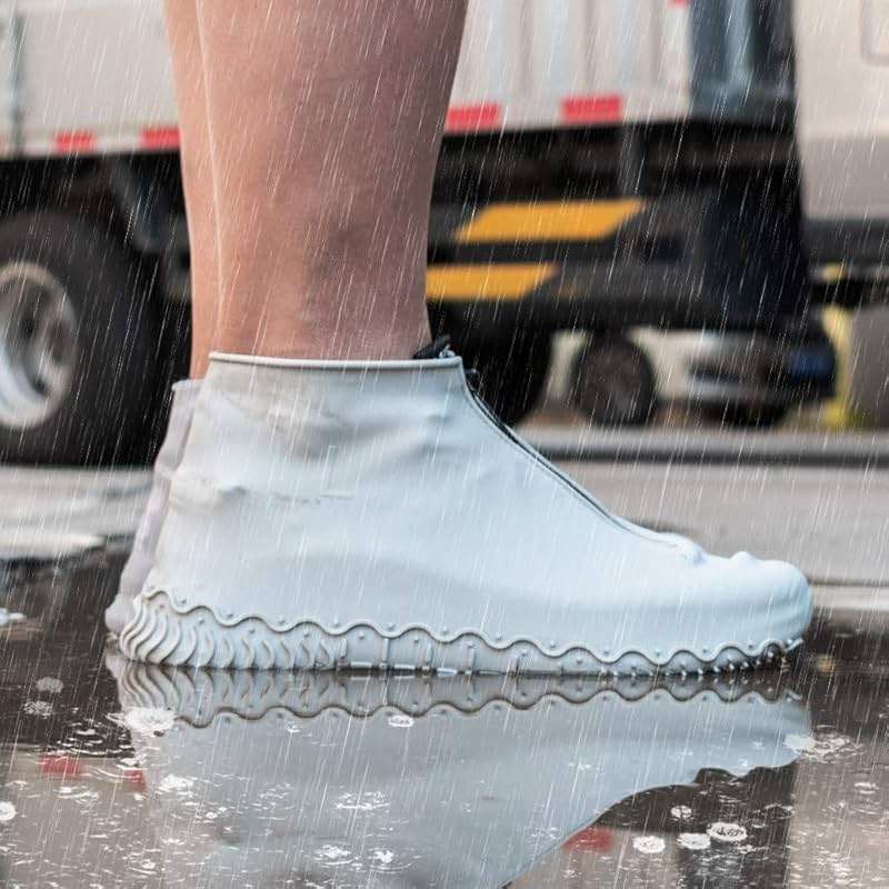 Shiwely Waterproof Shoe Covers, Silicone Reusable Shoe Cover Non-slip Durable Zipper Elastic Rain Cover Protection for Men Women (L (Women 7.5-10.5, Men 6.5-9), Grey) - Image 7