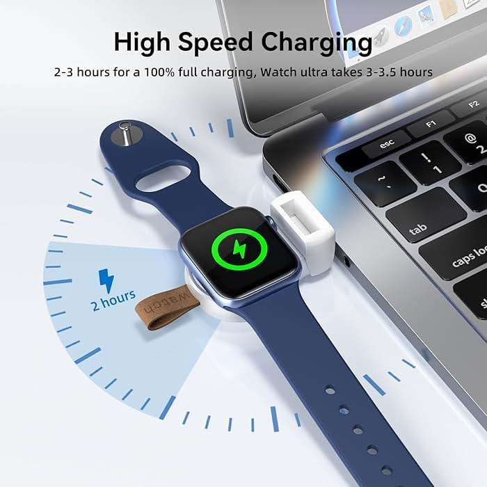 NEWDERY Charger for Apple Watch Travel iWatch USB Wireless Charge, Portable Cordless Charger with Light Weight Magnetic Quick Charge for Apple Watch Ultra2/1 Series11 10 9 8 7 6 5 4 3 2 1 SE, White - Image 5