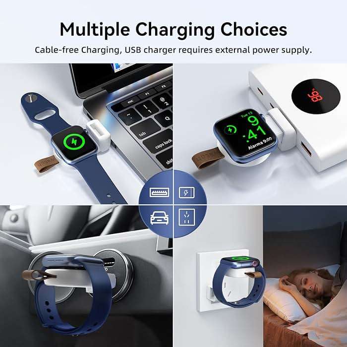 NEWDERY Charger for Apple Watch Travel iWatch USB Wireless Charge, Portable Cordless Charger with Light Weight Magnetic Quick Charge for Apple Watch Ultra2/1 Series11 10 9 8 7 6 5 4 3 2 1 SE, White - Image 6