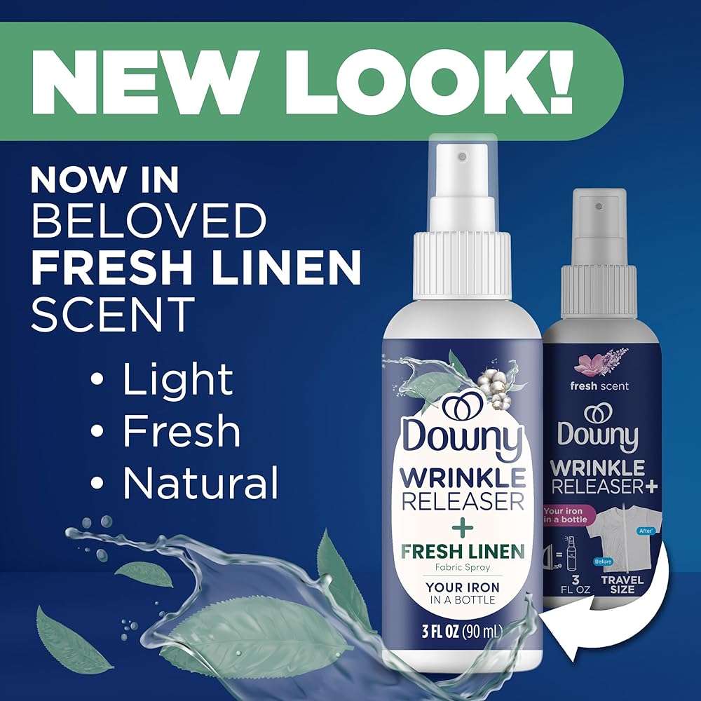 Downy Wrinkle Releaser Spray All In One Wrinkle Release Spray Travel Size, Odor Eliminator, Static Remover Fabric Refresher & Ironing Aid for Clothes 3 Fl Oz (Pack of 2), Crisp Linen Scent - Image 3