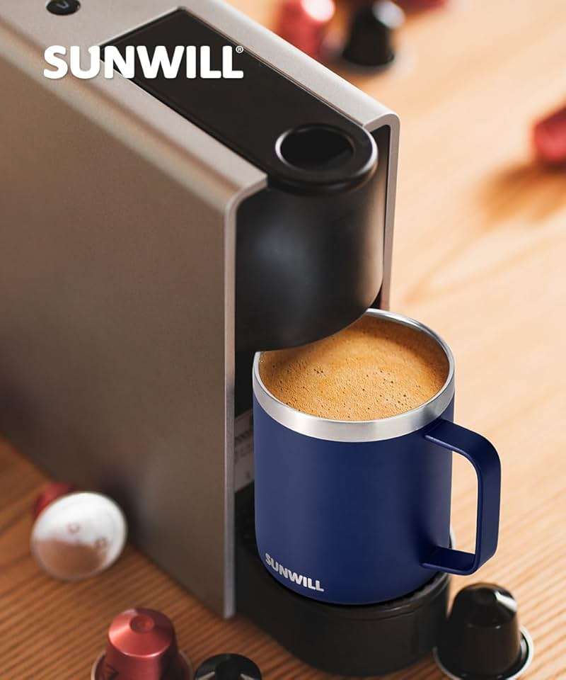 SUNWILL Insulated Coffee Mug with Lid, Travel Tumbler with Handle, 14oz Stainless Steel Cup for Camping, Office, Home, Powder Coated Navy Blue - Image 2