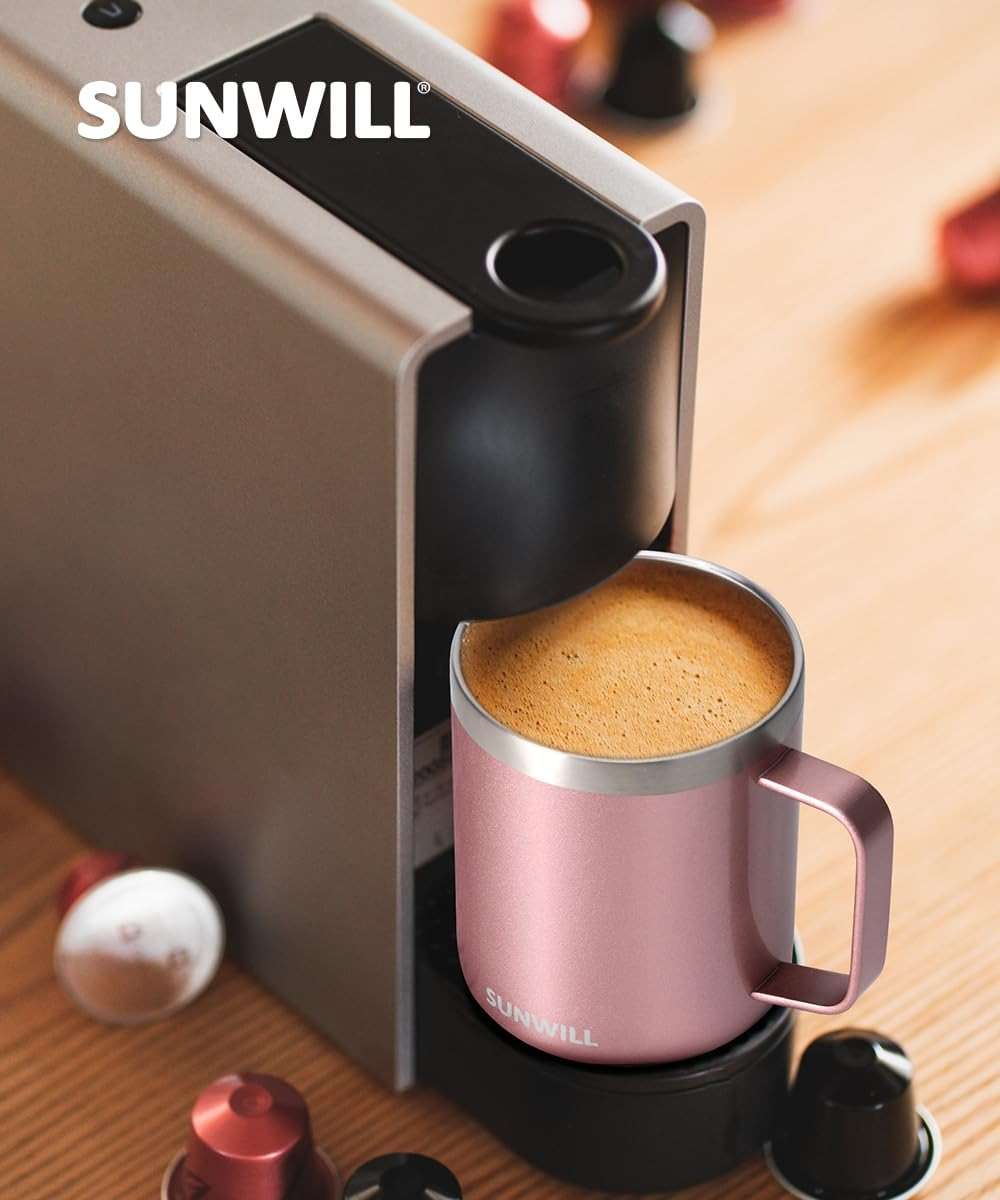 SUNWILL Travel Coffee Mug with Lid, Insulated Tumbler with Handle, 14 oz Stainless Steel Cup for Ice, Water, Tea, Rose Gold - Image 6