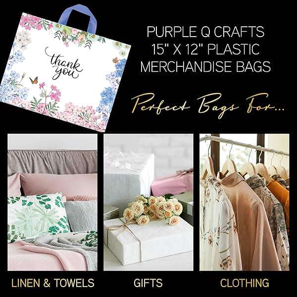 Purple Q Crafts Thank You Bags With Soft Loop Handle for Business Retail, Boutique Bulk 50 Pack 15" W x 12" H Floral Plastic Shopping Bags/Gift Bags Perfect For Mothers Day - Image 3