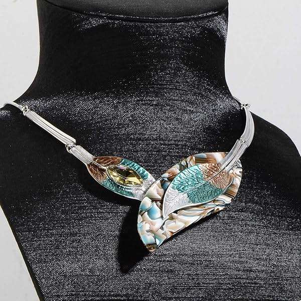 AMYJANE Vintage Statement Jewelry Set - Spring Leaf Flower Floral Plant Necklace Earring Set Crystal Rhinestone Fashion Costume Jewelry for Women Prom Party Unique Gift - Image 3