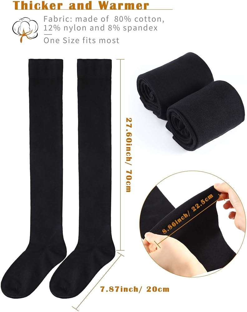 SATINIOR 3 Pairs Thigh High Socks Cotton Over Knee Socks Knit Long Boot Stocking, Black, Medium - Image 2