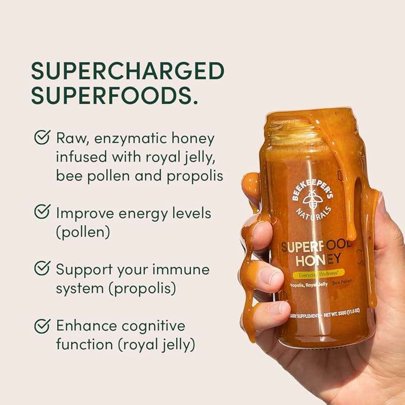 Superfood Honey by Beekeeper's Naturals - Bee Pollen, Royal Jelly, Propolis, Honey - Natural Energy, Immune Support, Mental Clarity, Athletic Performance (4.4 oz) - Image 5