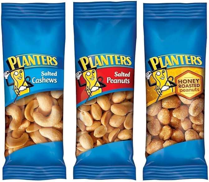 PLANTERS Variety Pack, Salted Cashews, Salted Peanuts & Honey Roasted Peanuts, On-the-Go Nut Snacks, Individually Packed Snacks, 8 -13g (12% - 13% DV) Plant-Based Protein (36 Count) - Image 1