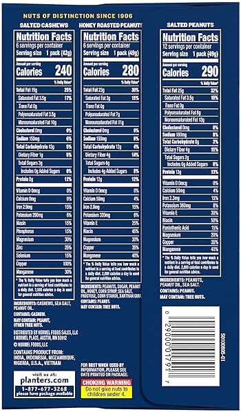 PLANTERS Variety Pack, Salted Cashews, Salted Peanuts & Honey Roasted Peanuts, On-the-Go Nut Snacks, Individually Packed Snacks, 8 -13g (12% - 13% DV) Plant-Based Protein (36 Count) - Image 2