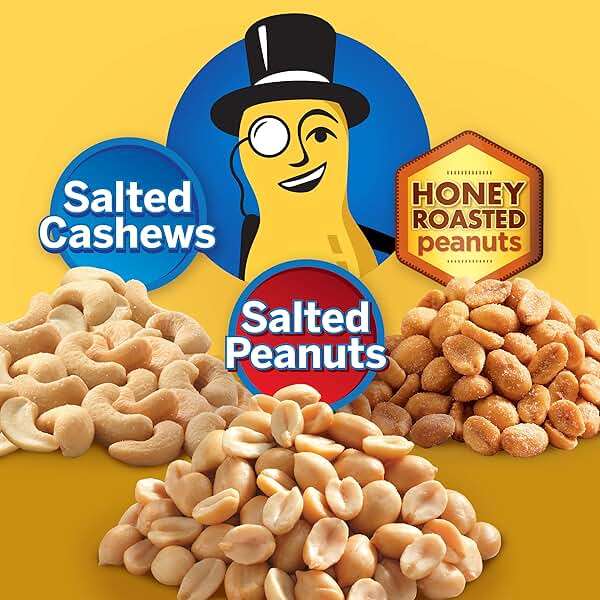 PLANTERS Variety Pack, Salted Cashews, Salted Peanuts & Honey Roasted Peanuts, On-the-Go Nut Snacks, Individually Packed Snacks, 8 -13g (12% - 13% DV) Plant-Based Protein (36 Count) - Image 5