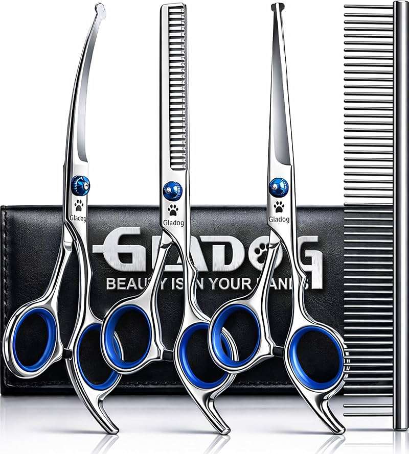 GLADOG Professional 5 in 1 Dog Grooming Scissors Set with Safety Round Tips, Sharp and Heavy-duty Pet Grooming Shears for Cats - Image 1
