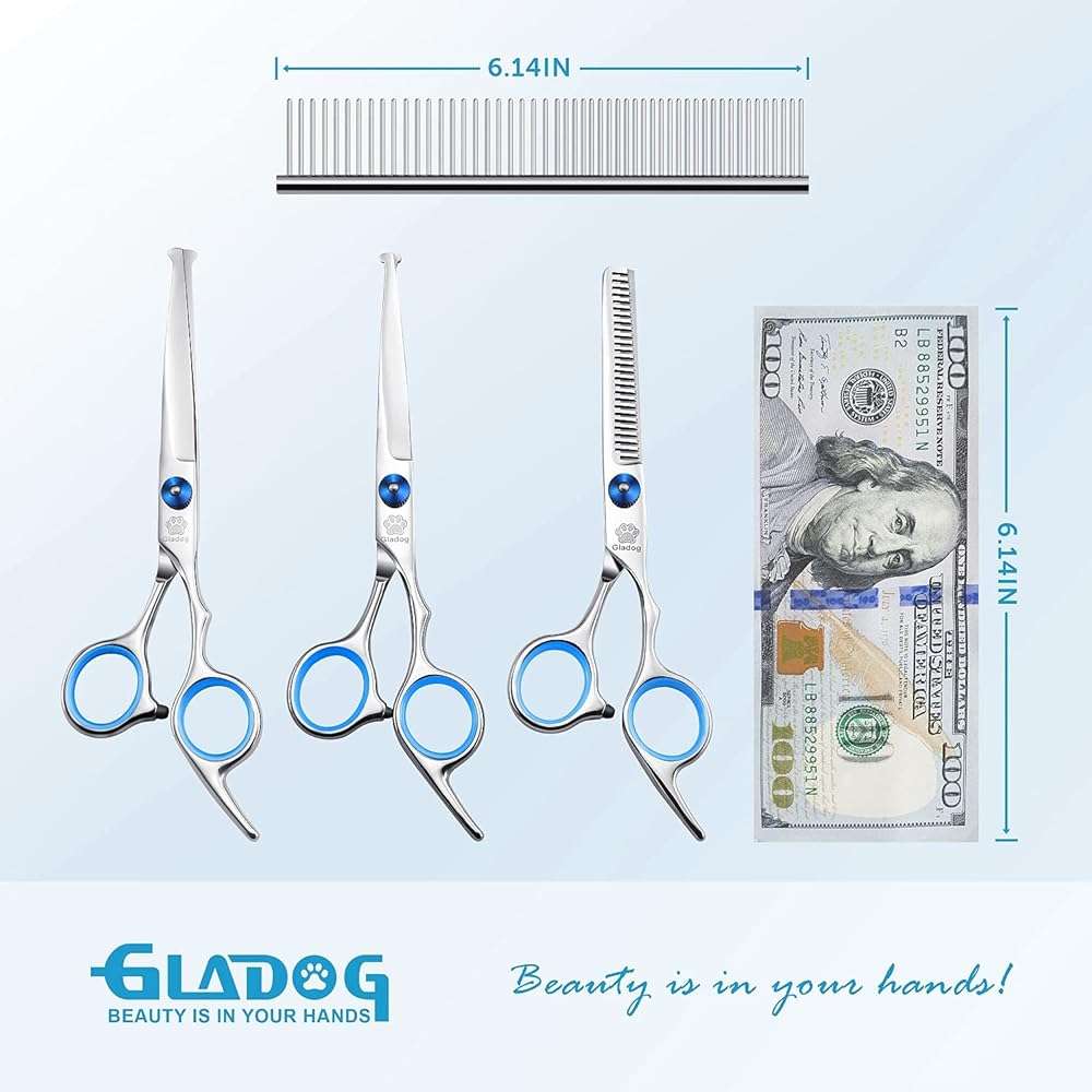 GLADOG Professional 5 in 1 Dog Grooming Scissors Set with Safety Round Tips, Sharp and Heavy-duty Pet Grooming Shears for Cats - Image 3