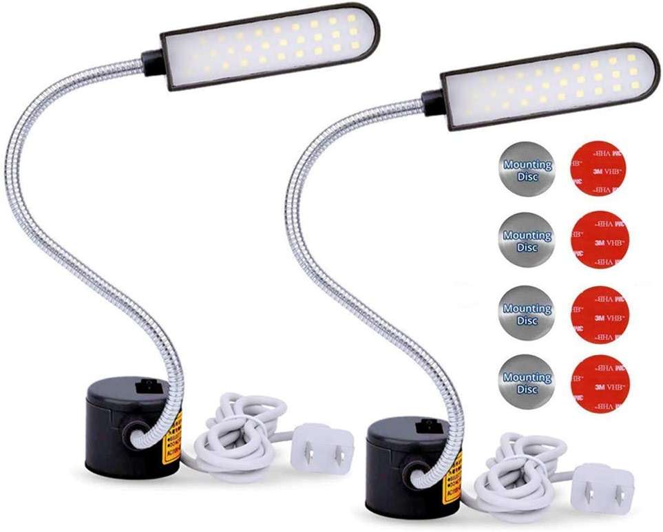 EVISWIY Sewing Machine Light LED Lighting (30LEDs) 6 Watt Multifunctional Flexible Gooseneck Arm Work Lamp with Magnetic Mounting Base for Workbench Lathe Drill Press 2 Pack - Image 1