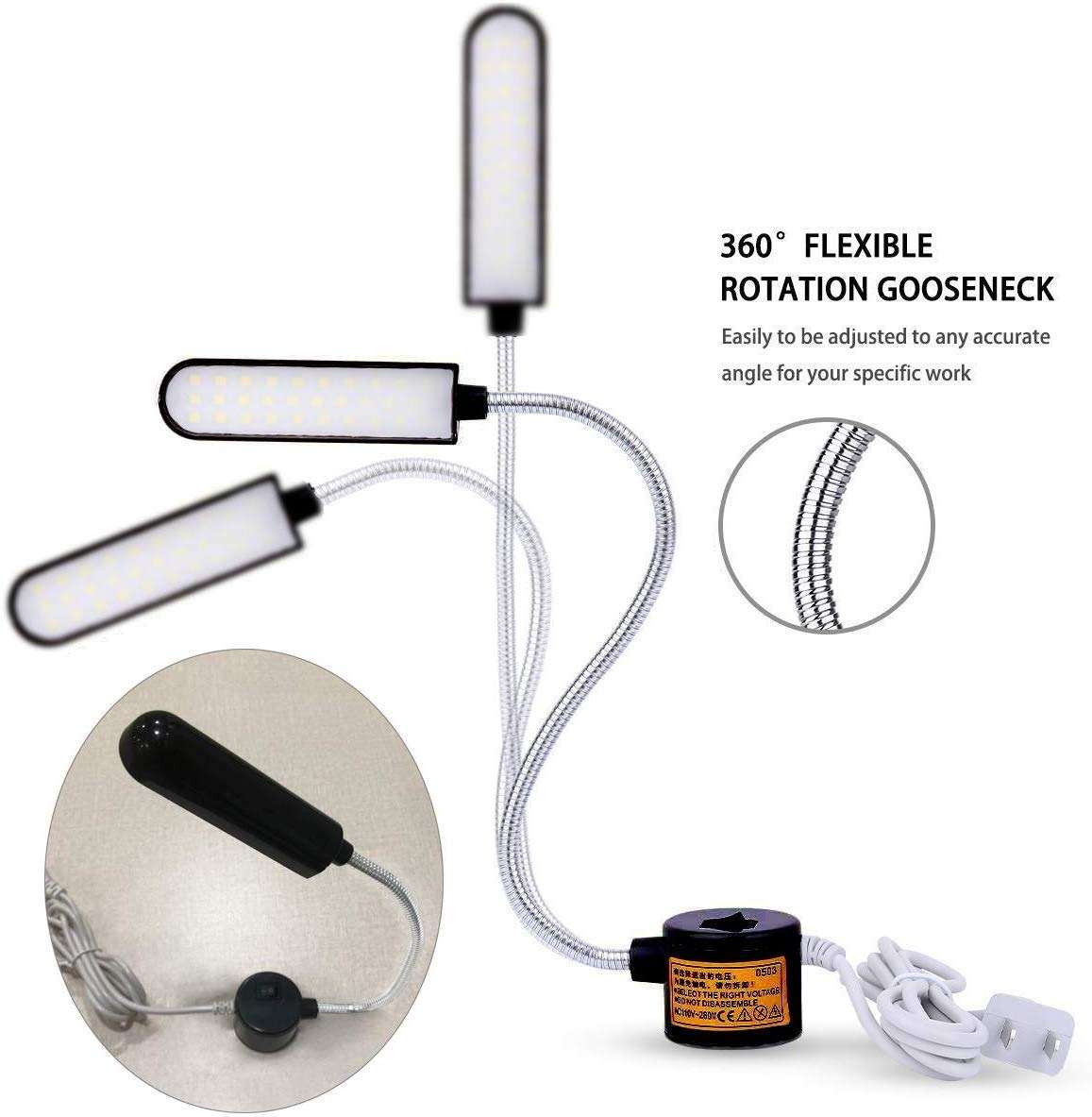 EVISWIY Sewing Machine Light LED Lighting (30LEDs) 6 Watt Multifunctional Flexible Gooseneck Arm Work Lamp with Magnetic Mounting Base for Workbench Lathe Drill Press 2 Pack - Image 3