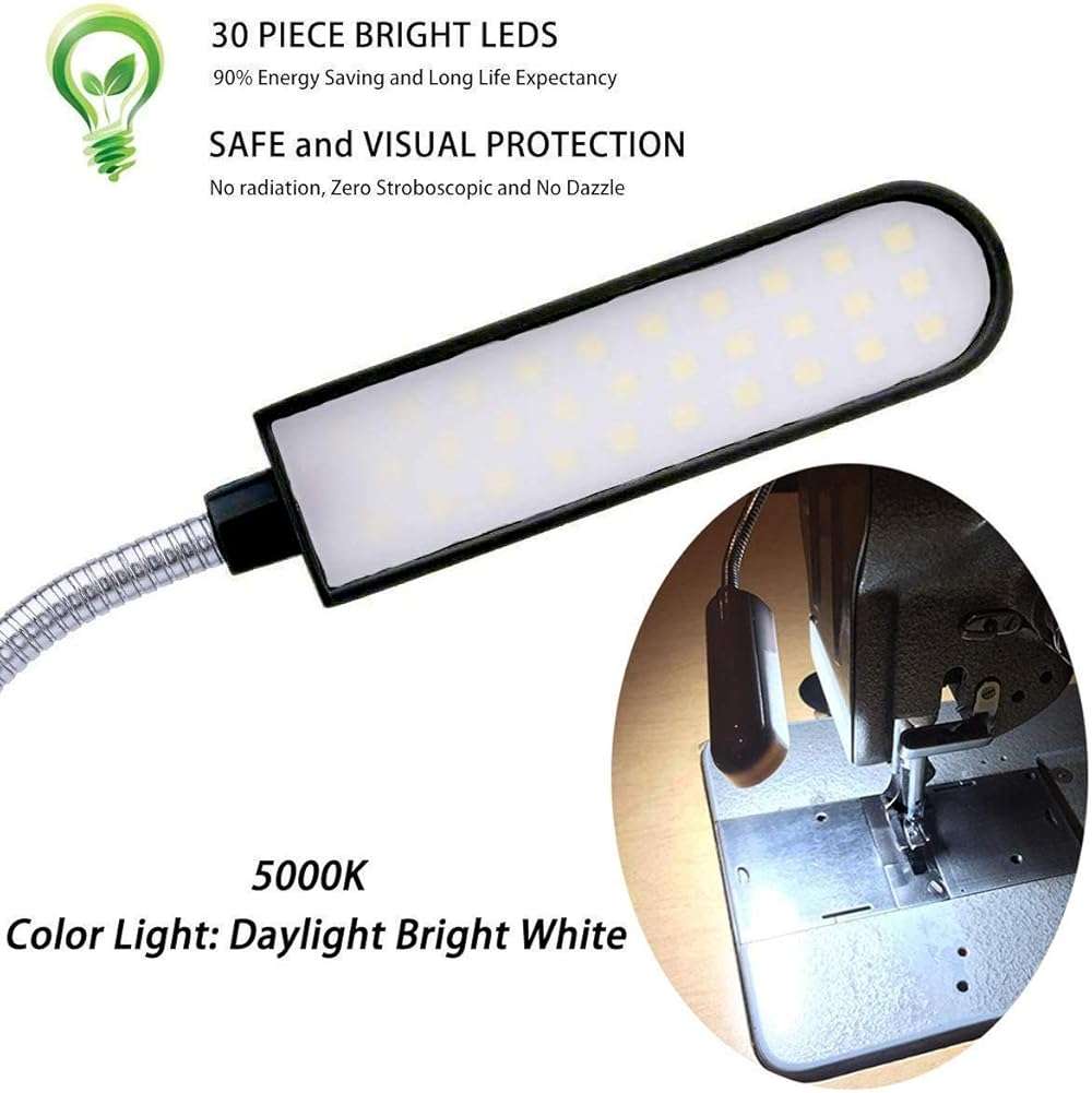 EVISWIY Sewing Machine Light LED Lighting (30LEDs) 6 Watt Multifunctional Flexible Gooseneck Arm Work Lamp with Magnetic Mounting Base for Workbench Lathe Drill Press 2 Pack - Image 4