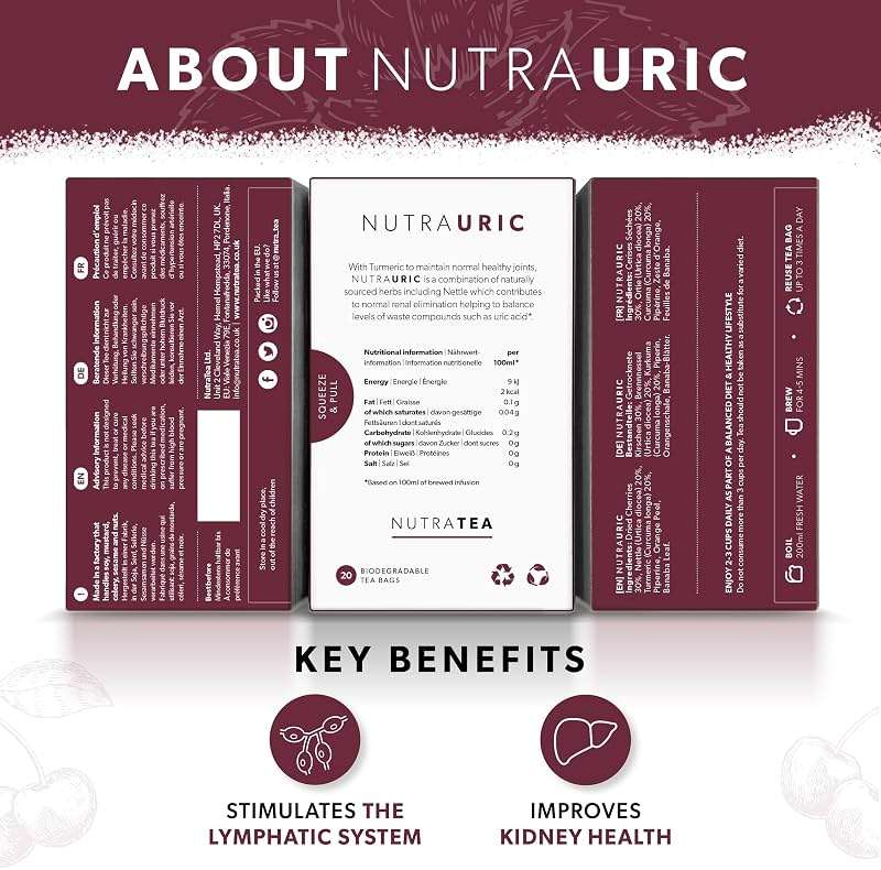 Nutra Tea NUTRAURIC - Uric Acid Cleanse and Kidney Support – Kidney Cleanse Tea – Includes Cherry, Nettle & Turmeric - 20 Enveloped Tea Bags - Herbal Tea - Image 2