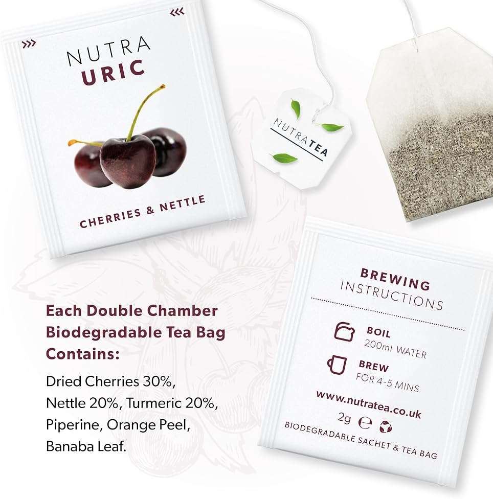 Nutra Tea NUTRAURIC - Uric Acid Cleanse and Kidney Support – Kidney Cleanse Tea – Includes Cherry, Nettle & Turmeric - 20 Enveloped Tea Bags - Herbal Tea - Image 5