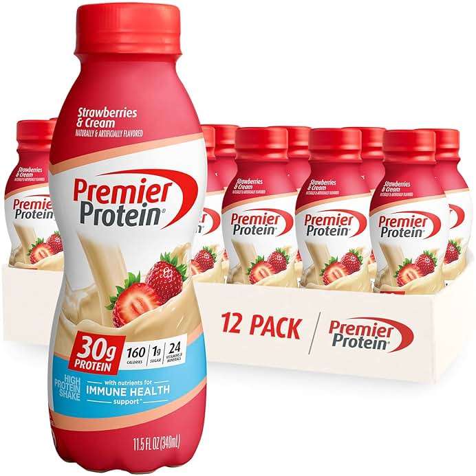 Premier Protein Shake, Strawberries & Cream, 30g Protein, No Added Sugar, 24 Vitamins & Minerals to Support Immune Health, 11.5 fl oz, 12 Pack - Image 1