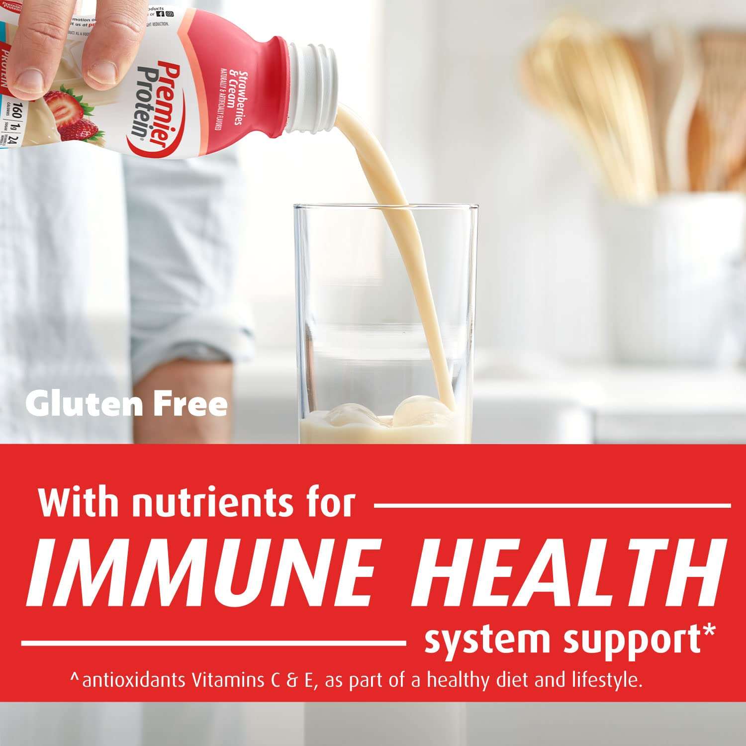 Premier Protein Shake, Strawberries & Cream, 30g Protein 1g Sugar 24 Vitamins Minerals Nutrients to Support Immune Health, 11.5 fl oz (Pack of 12) - Image 3
