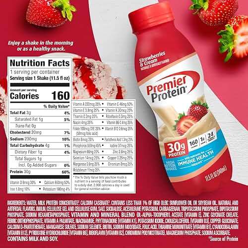 Premier Protein Shake, Strawberries & Cream, 30g Protein, No Added Sugar, 24 Vitamins & Minerals to Support Immune Health, 11.5 fl oz, 12 Pack - Image 4