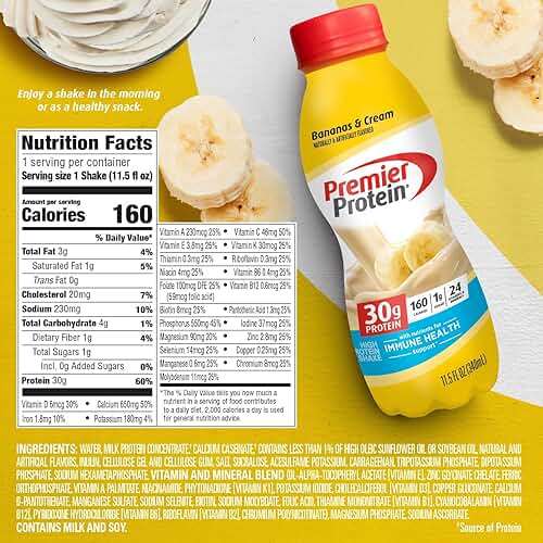Premier Protein Shake, Bananas & Cream, 30g Protein, No Added Sugar, 24 Vitamins & Minerals to Support Immune Health, 11.5 fl oz, 12 Pack - Image 4