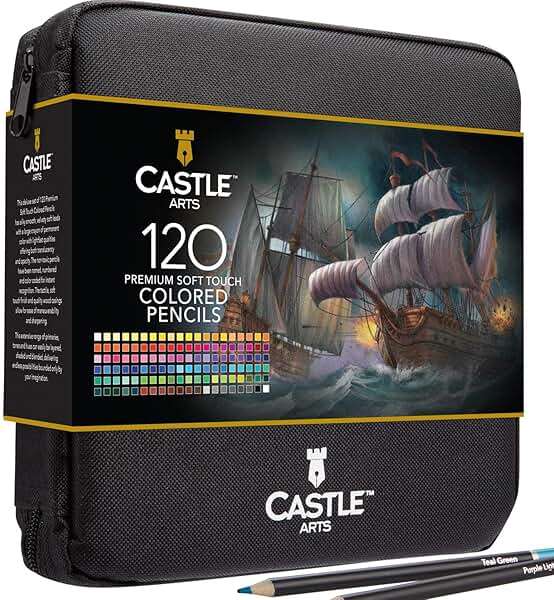 Castle Art Supplies 120 Coloring Pencils Zipper-Case Set | Premium Quality Soft Core Colored Leads for Adult Artists, Professionals and Colourists | In Neat, Strong Carry-Anywhere Zipper Pouch - Image 1