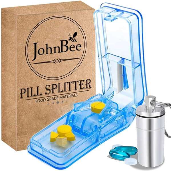 JohnBee Pill Cutter | Best Pill Cutter for Small or Large Pills | Designed in The USA| Cuts Vitamins | Includes Keychain Pill Holder (Blue) | pill splitter for small pills or 0.8" large pills - Image 1