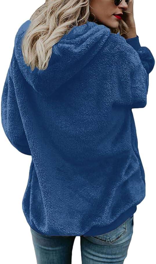 Women Casual Double Fuzzy Sweatshirt Faux Fleece Zip Pullover Hoodies Coat Outwear S-XXL - Image 4