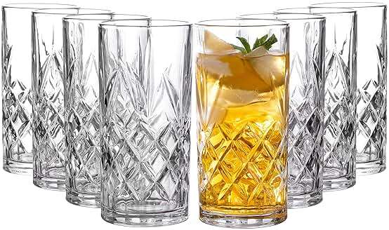 Royalty Art Kinsley Tall Highball Glasses Set of 8, 12 Ounce Cups, Textured Designer Glassware for Drinking Water, Beer, or Soda, Trendy and Elegant Dishware, Dishwasher Safe (Hiball) - Image 1