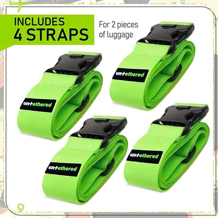 Untethered Luggage Straps | TSA-Approved Suitcase Belts with Heavy-Duty Buckles. Secure Adjustable Travel Accessories for Checked Bags. 4-Pack - Image 4