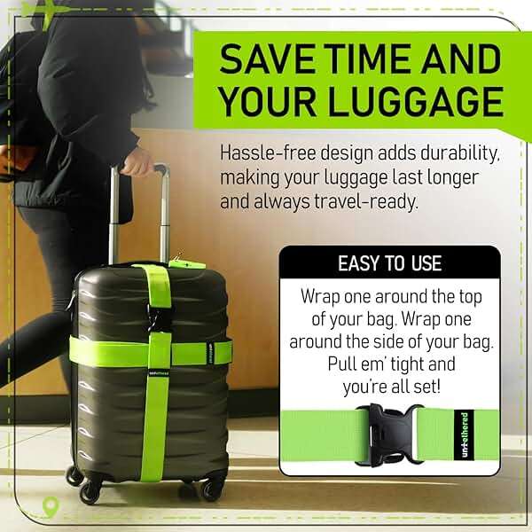 Untethered Luggage Straps | TSA-Approved Suitcase Belts with Heavy-Duty Buckles. Secure Adjustable Travel Accessories for Checked Bags. 4-Pack - Image 8