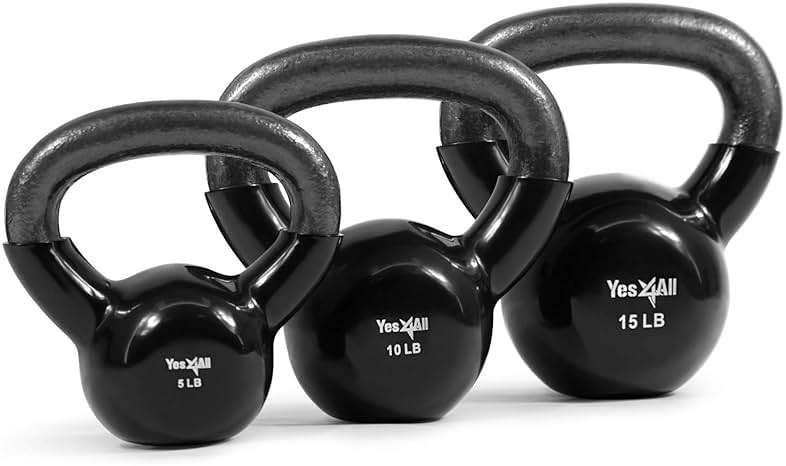 Yes4All Kettlebell, Vinyl Coated Kettlebell Cast Iron Sets with Stable Flat Bottom for Full Body Workout, Push up, Grip Strength Training & Weights Exercises - Image 1