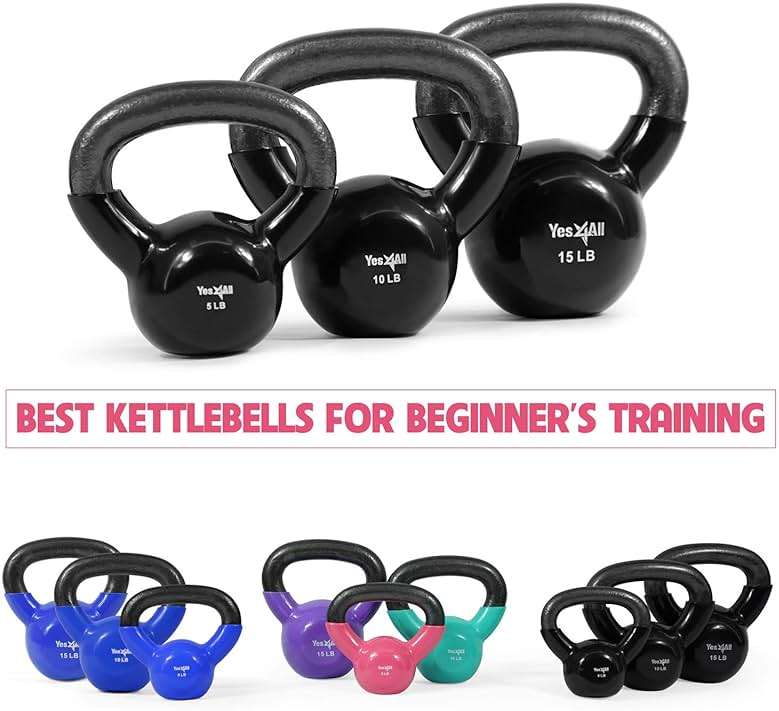 Yes4All Kettlebell, Vinyl Coated Kettlebell Cast Iron Sets with Stable Flat Bottom for Full Body Workout, Push up, Grip Strength Training & Weights Exercises - Image 3