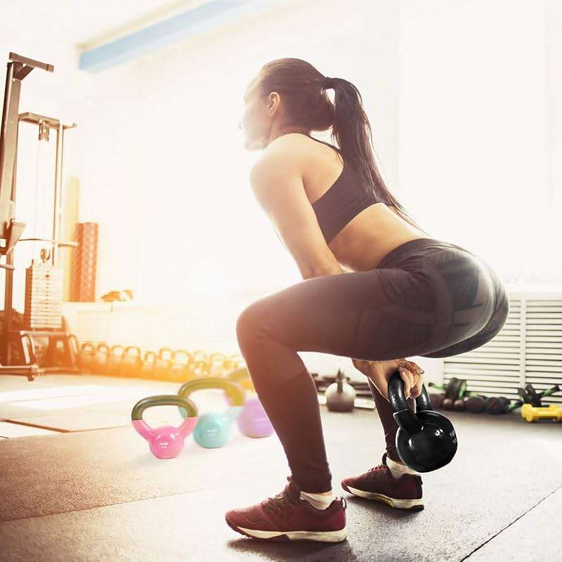 Yes4All Kettlebell, Vinyl Coated Kettlebell Cast Iron Sets with Stable Flat Bottom for Full Body Workout, Push up, Grip Strength Training & Weights Exercises - Image 5