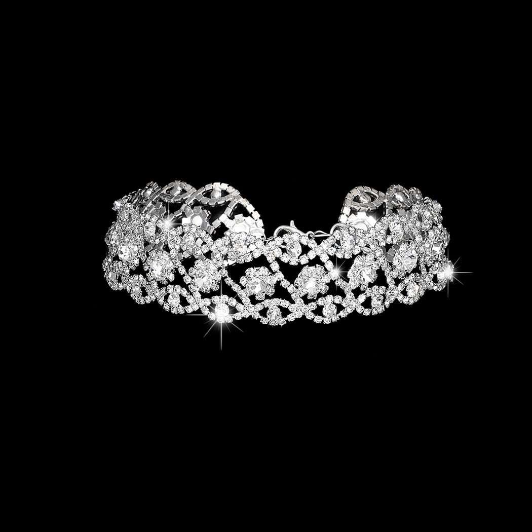 JAKAWIN Rhinestone Choker Necklace Jewelry Silver Diamond Chokers for Women | Sparkly Bling Prom Costume Necklaces - Image 2