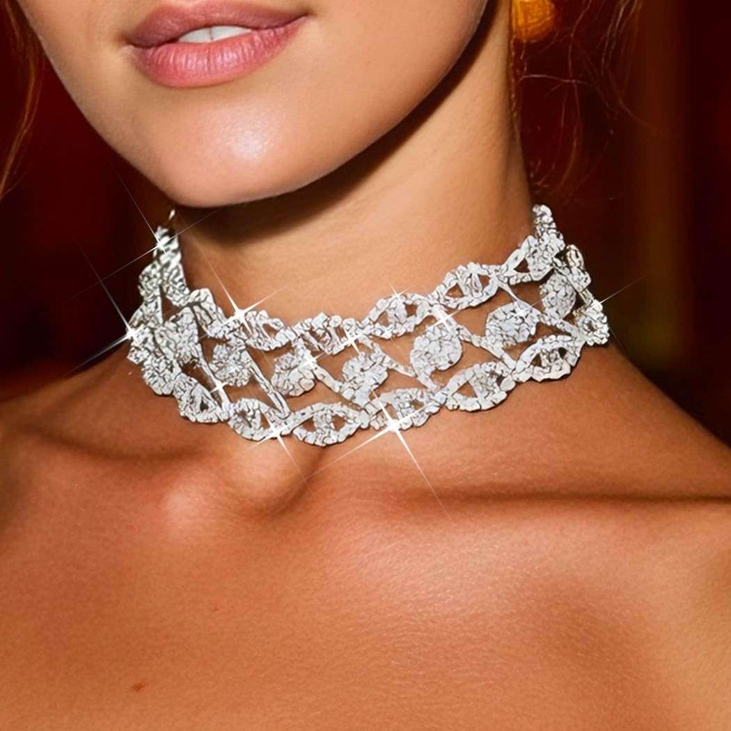 JAKAWIN Rhinestone Choker Necklace Jewelry Silver Diamond Chokers for Women | Sparkly Bling Prom Costume Necklaces - Image 3
