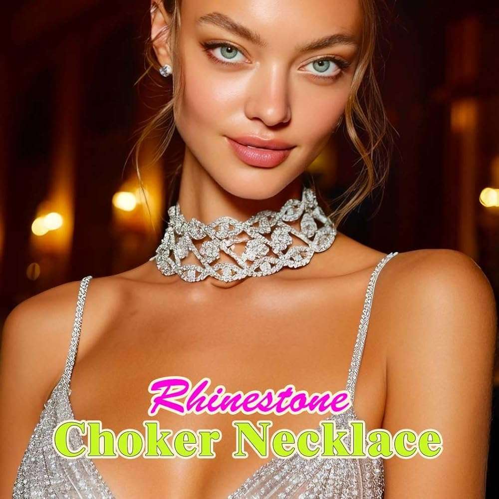 JAKAWIN Rhinestone Choker Necklace Jewelry Silver Diamond Chokers for Women | Sparkly Bling Prom Costume Necklaces - Image 5