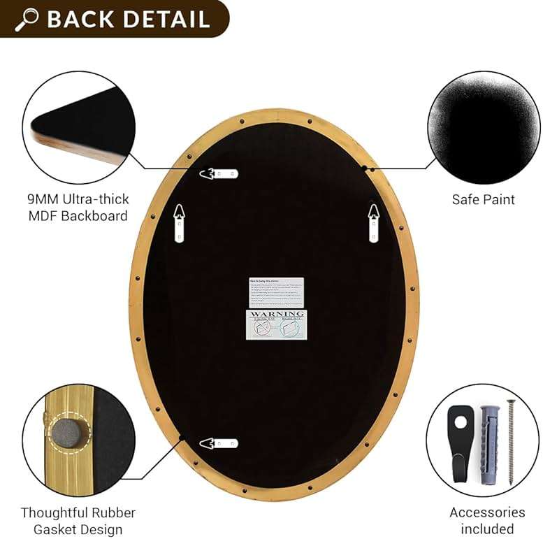 ANDY STAR Gold Oval Mirrors for Bathroom, 22x30 Inch Brushed Gold Stainless Steel Metal Framed Oval Wall Mirror, Modern Vanity Mirror Wall Mount Horizontal or Vertical - Image 7