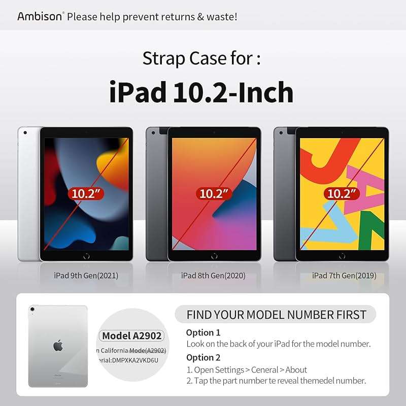 iPad 9th/8th/7th Generation Case, iPad 10.2 Case 2021/2020/2019, [Kid Proof] ambison Full Body Protective Case with 9H Tempered Glass Screen Protector, 360° Rotatable Kickstand & Hand Strap (Black) - Image 2