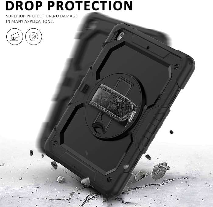 iPad 9th/8th/7th Generation Case, iPad 10.2 Case 2021/2020/2019, [Kid Proof] ambison Full Body Protective Case with 9H Tempered Glass Screen Protector, 360° Rotatable Kickstand & Hand Strap (Black) - Image 4
