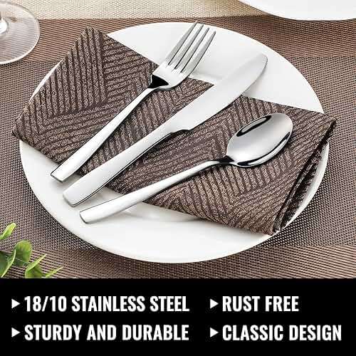 HIWARE 48-Piece Silverware Set with Steak Knives for 8, 18/8 Stainless Steel Flatware Cutlery Set For Home Kitchen Restaurant Hotel, Kitchen Utensils Set, Mirror Polished, Dishwasher Safe - Image 3