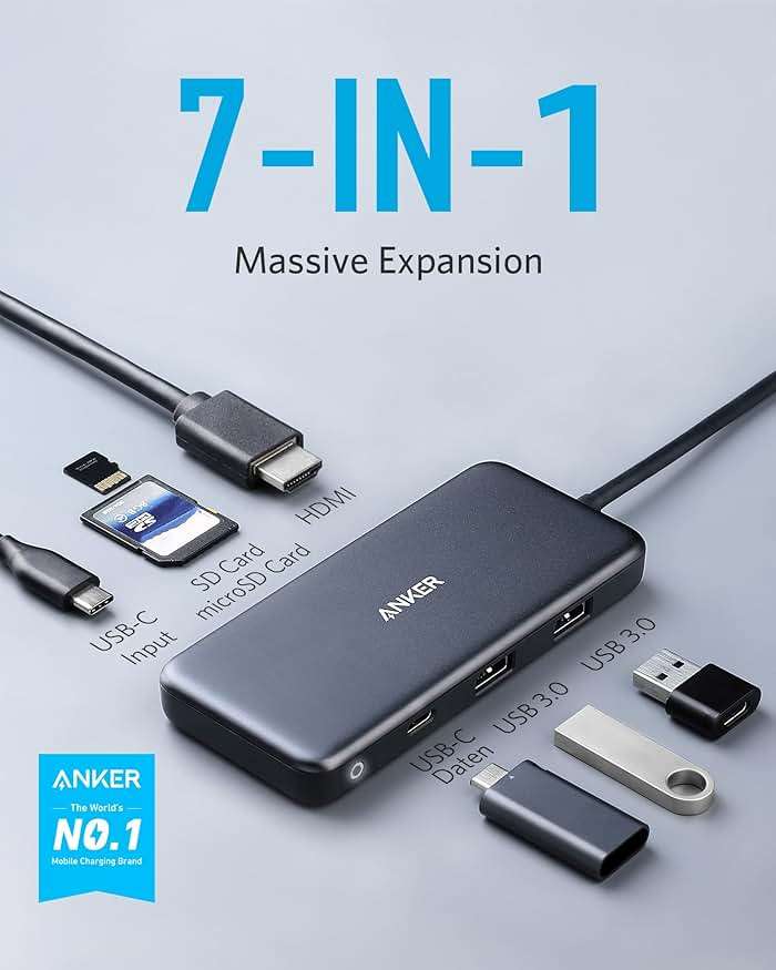 Anker USB C Hub, 7in1 Multi-Port USBC Hub with 4K HDMI, 85W PD, USB-C and 2 USB-A 5Gbps Data Ports, microSD and SD Card Reader, for MacBook Air, MacBook Pro, XPS, and More (Charger not Included) - Image 7