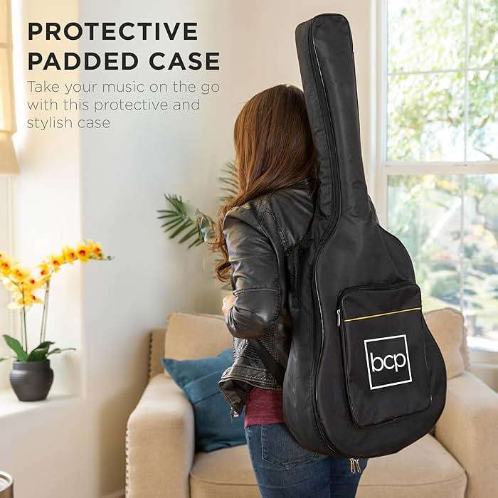 Best Choice Products 41in Full Size Beginner All Wood Acoustic Guitar Starter Set w/Gig Bag, Strap, Capo, Strings, Picks - Sunburst - Image 5
