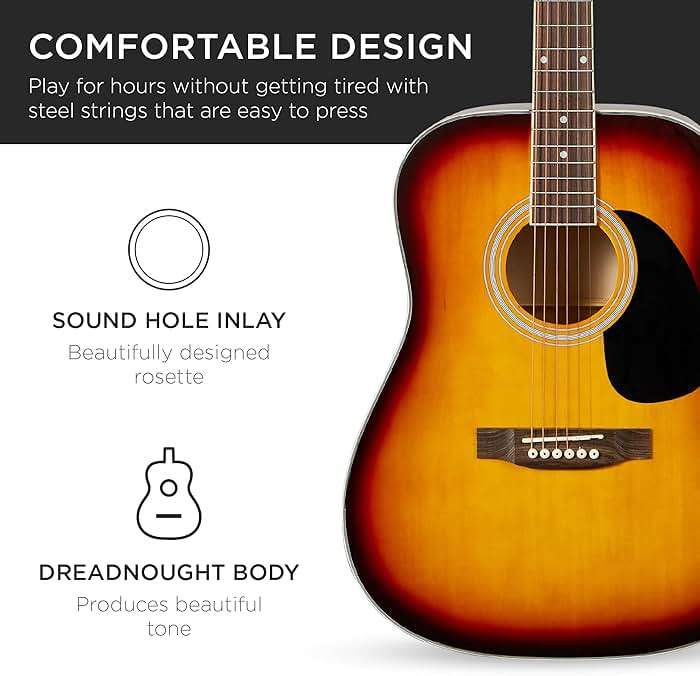 Best Choice Products 41in Full Size Beginner All Wood Acoustic Guitar Starter Set w/Gig Bag, Strap, Capo, Strings, Picks - Sunburst - Image 6