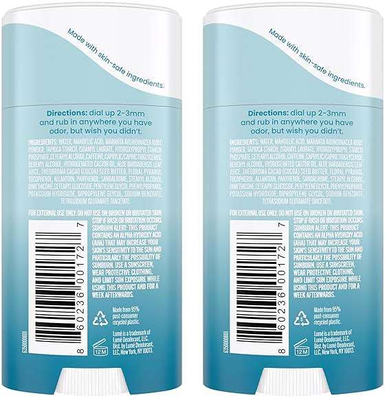 Lume Whole Body Deodorant - Invisible Cream Stick - 72 Hour Odor Control - Aluminum Free, Baking Soda Free, Skin Safe - 2.2 Ounce (Pack of 2) (Unscented) - Image 2