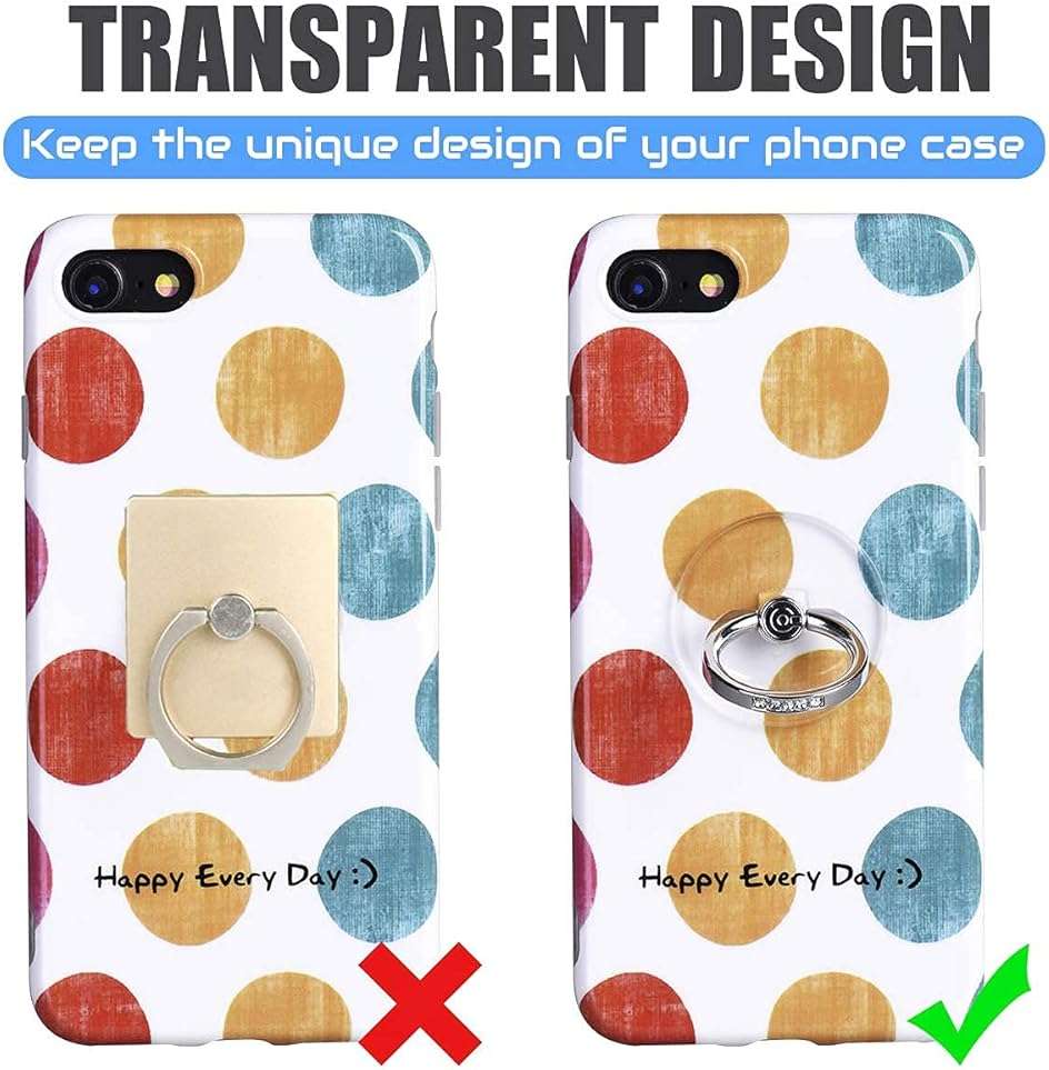 Transparent Phone Ring Holder Grip - EI Sonador Clear Cell Phone Ring Stand Holder Finger Grip Kickstand 360° Rotation, Compatible with Most of Phones, Tablets and Case (2 Silver Diamond) - Image 2