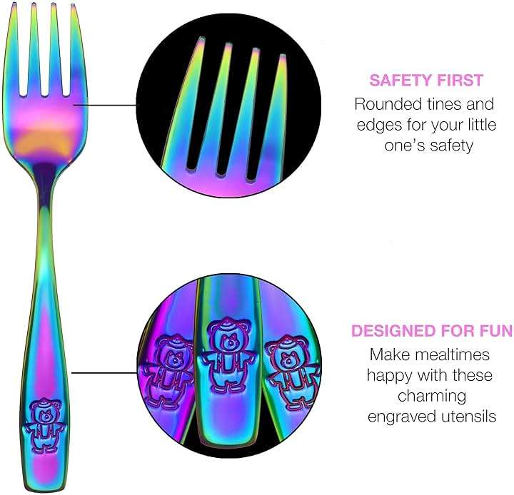 9 Piece Stainless Steel Rainbow Kids Forks - Kids Cutlery, Toddler Safe Flatware, Silverware, Utensil Set - 9 Forks for Home and Preschools - Image 2